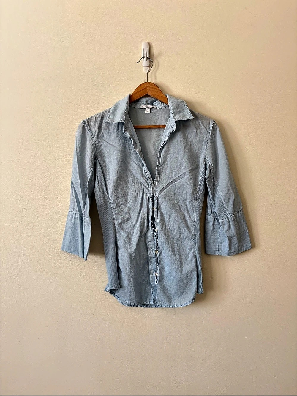 James Perse Three-Quarter Sleeve Button-Up Shirt Blue Size 2